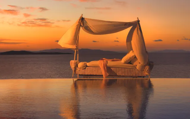 Mykonos Calypso Sunset Luxus Villa Pool-Kite-Surf-Yoga