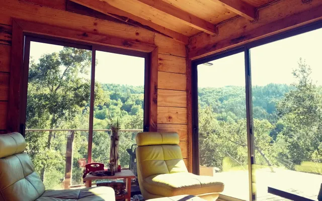 Rustic cabin on a small mountain of stones, beautiful views