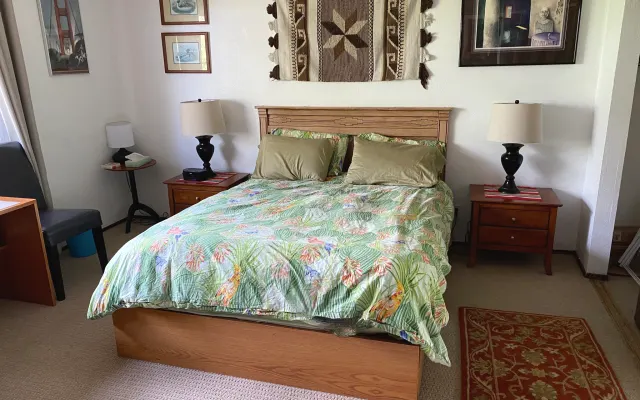 Large bedroom with bath on its own level so very private. Free parking