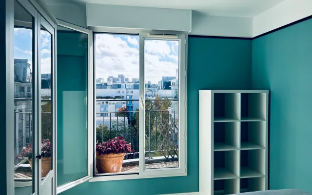 Beautiful, bright bedroom in a lovely apartment with terrace