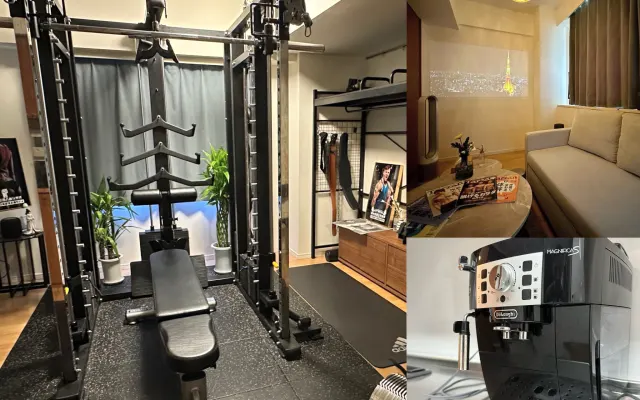 Douled-size bed in gym share house (Shinjuku/Okubo station)