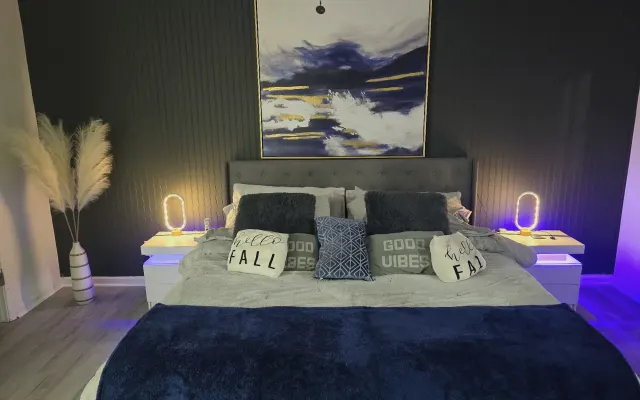 Cozy bedroom in the woods.