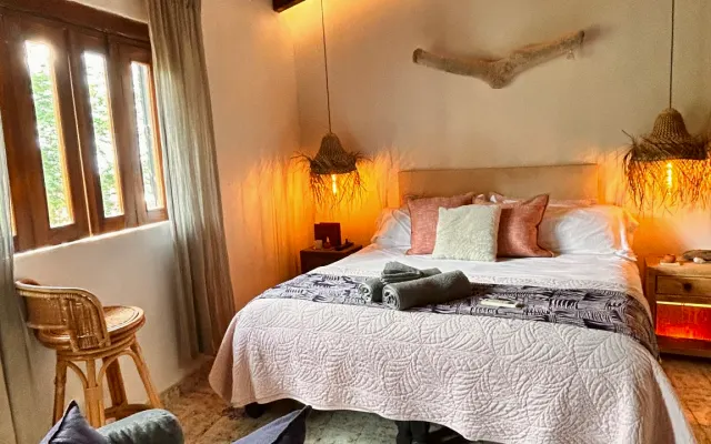 Casa Palma Rustica Vista al Mar (habitación privada/baño/balcón) cama...