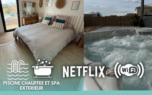 Chambre Côtière chez les2antho: spa and pool