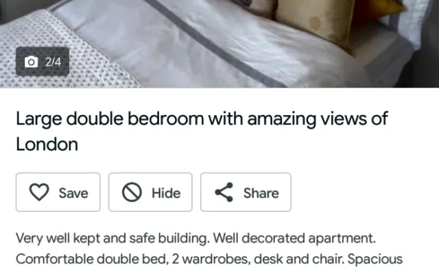 quarto duplo grande com vistas fantásticas de Londres