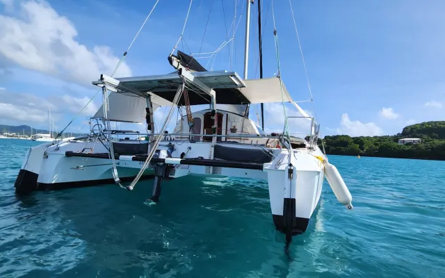 Catamaran at anchor in sainte-Anne