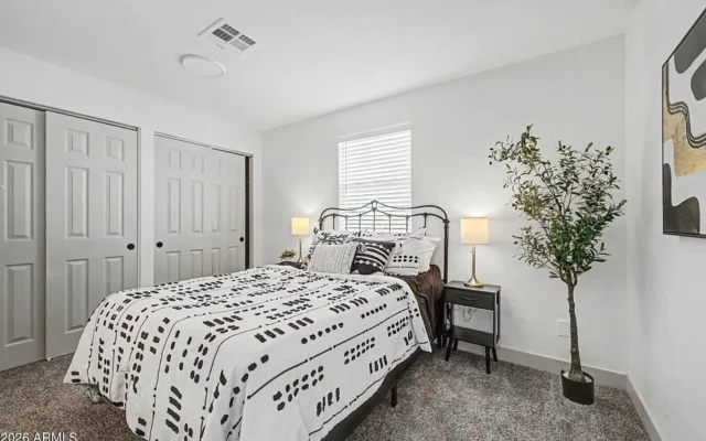 Spacious master bedroom with private bath, comfort, style & privacy.