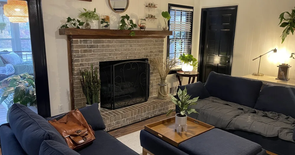 Todd's listing on misterb&b - Shared living room with gas fireplace and natural sunlight