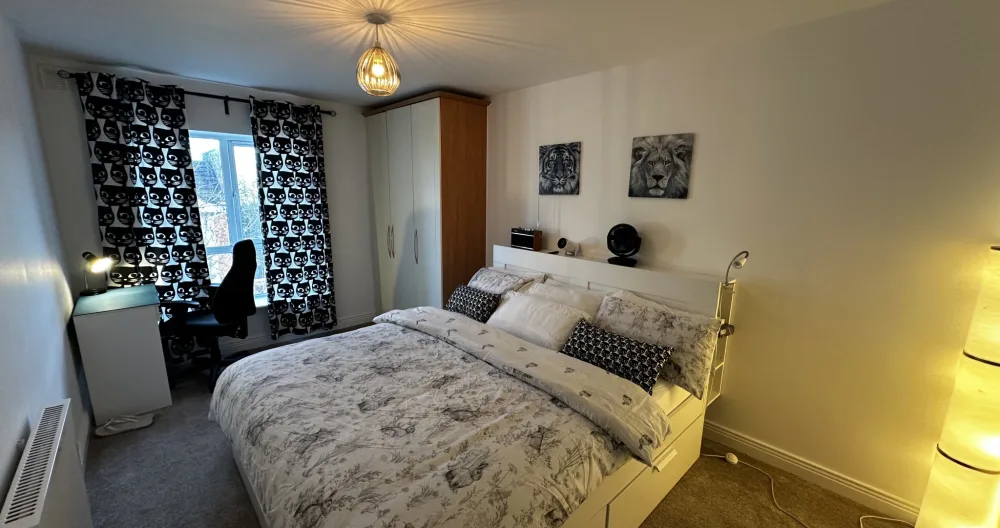 Akoji's listing on misterb&b - Guest Private Bedroom furnished with dedicated work space, radio, projector, fan, room heater and bed lamp