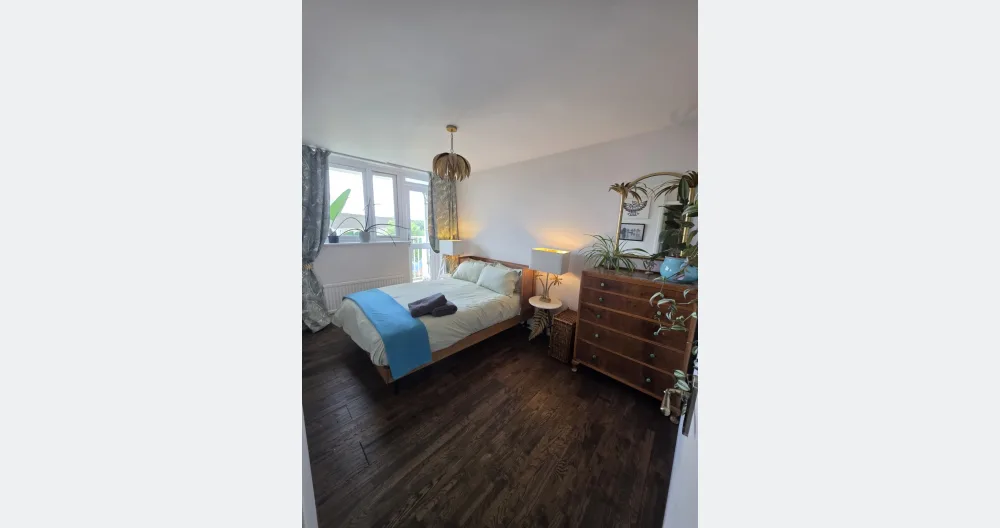 Terry's listing on misterb&b - Bright all day sun Double bed With huge mirror facing it, chest drawers, hanging space, marble bedside tables, small balcony, plenty of plants,  small balcony